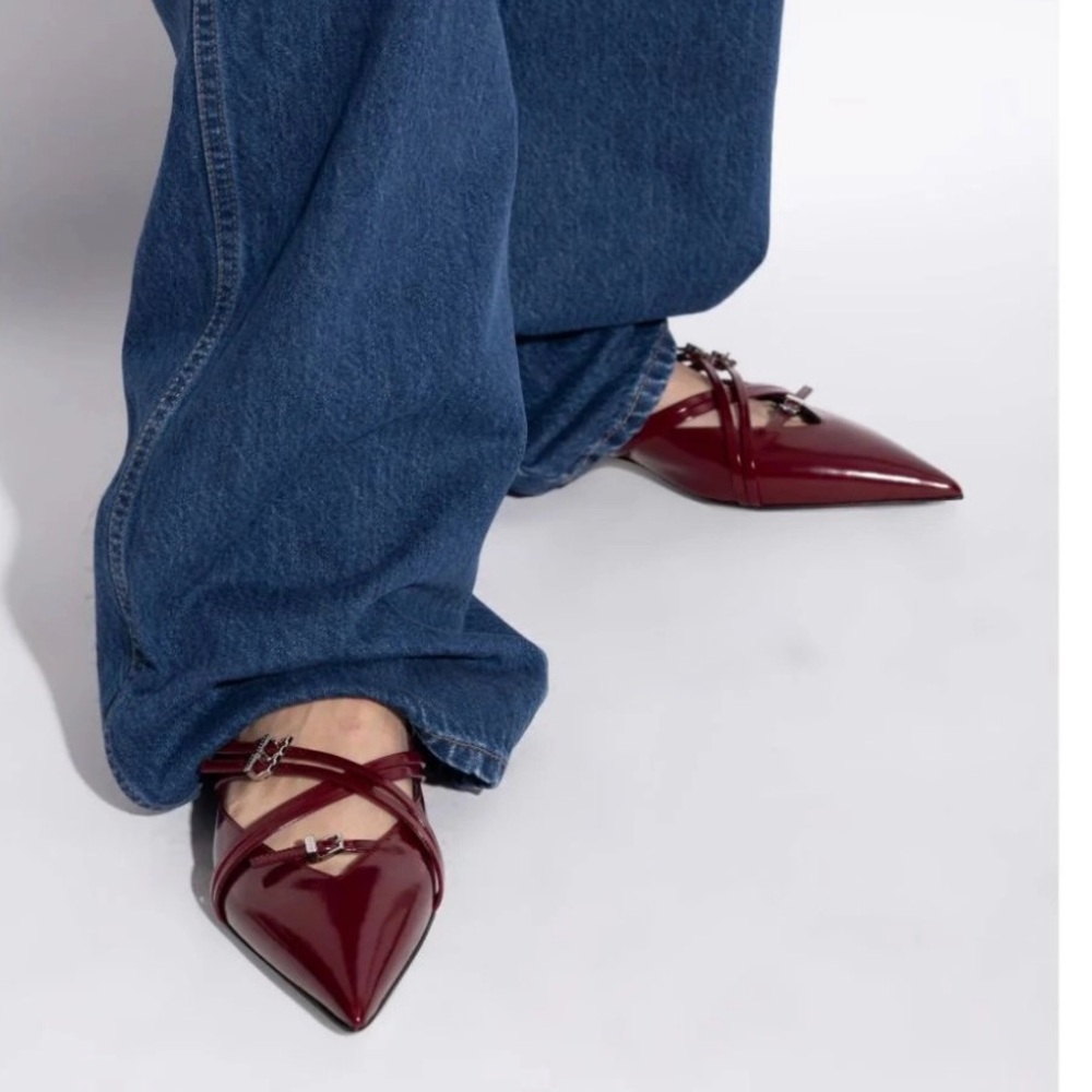 Gucci Seraphine Burgundy Leather Strappy Flat Slingback Shoe sz 37.5 New in Box - Picture 4 of 15